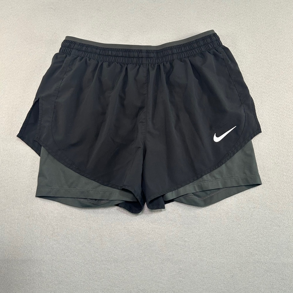 Nike 2-in-1 Running Shorts Womens Medium Black Gray Dri-FIT Athletic Training